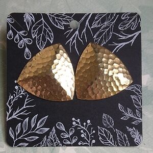 Vintage Gold Triangle Hammered Metal Statement Stud Earrings